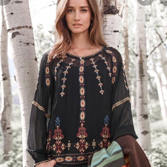 Sundance Tops Sundance Embroidered Mythical Spirit 0 Silk Blouse